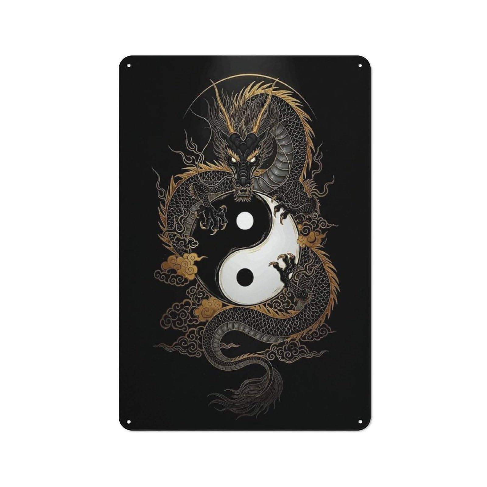 Tin Wall Sign with Dragon And Yin Yang Symbol Art Design 30x20cm, Cosy Cafe Wall Decor for Kitchen, Cafe, Pantry Or Dining Room