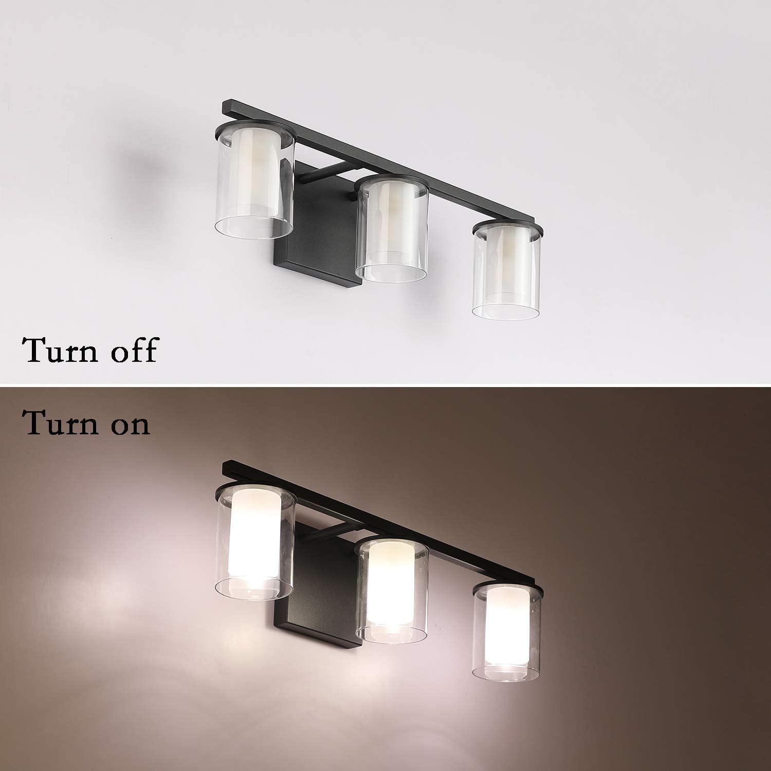 Lampada toeletta Nera 3 luci paralumi in Vetro Applique Parete 17,9 "Pollici Applique Parete in Bagno Lampade Parete Moderne Bagno Vinta Specchio