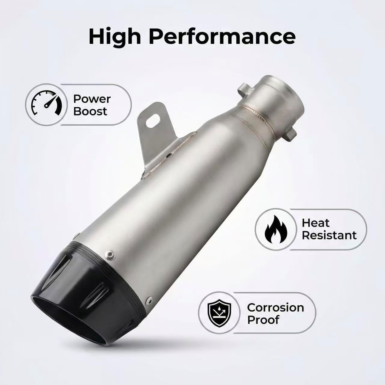 Motorcycle Exhaust Pipe, Universal Slip-On Muffler for Street Sport Bikes, Stainless Steel with Black Tip, Compatible with Z250 GSX250R CBR500 R3 (A)