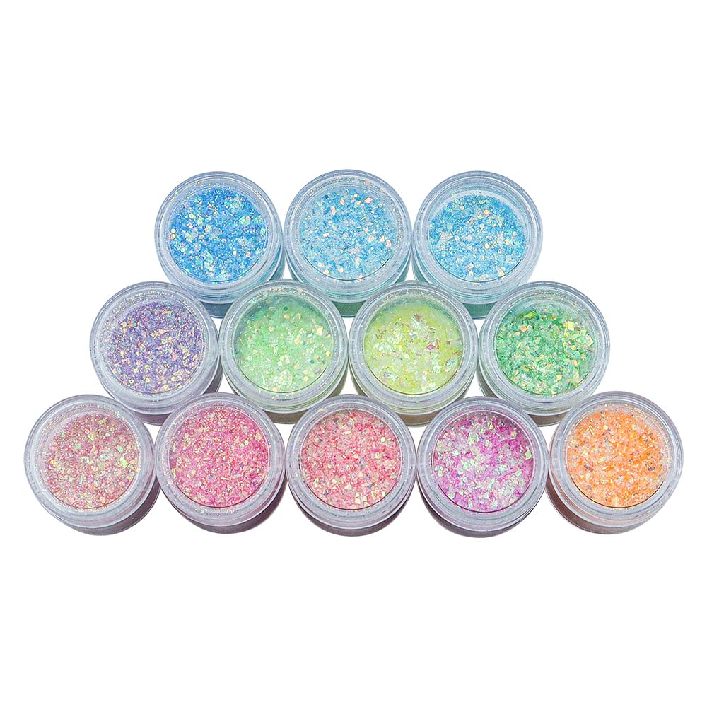 Paillettes Glitter Fluorescenti in 12 Colori, Set Glitter Esagonali per Viso e Corpo, Unghie, Capelli, Labbra, Corpo, Artigianato Fai-da-Te, Cosmetici Decorazione Festiva