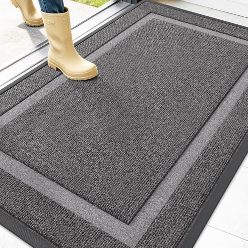 Image of OLANLY Front Door Mat Indoor Outdoor Entrance, Waterproof All-Season, All-Weather Doormat, Sturdy Natural Rubber, Fade Resistant, Low Profile, Easy Clean Patio Porch Entryway Mat, 47x32, Dark Grey