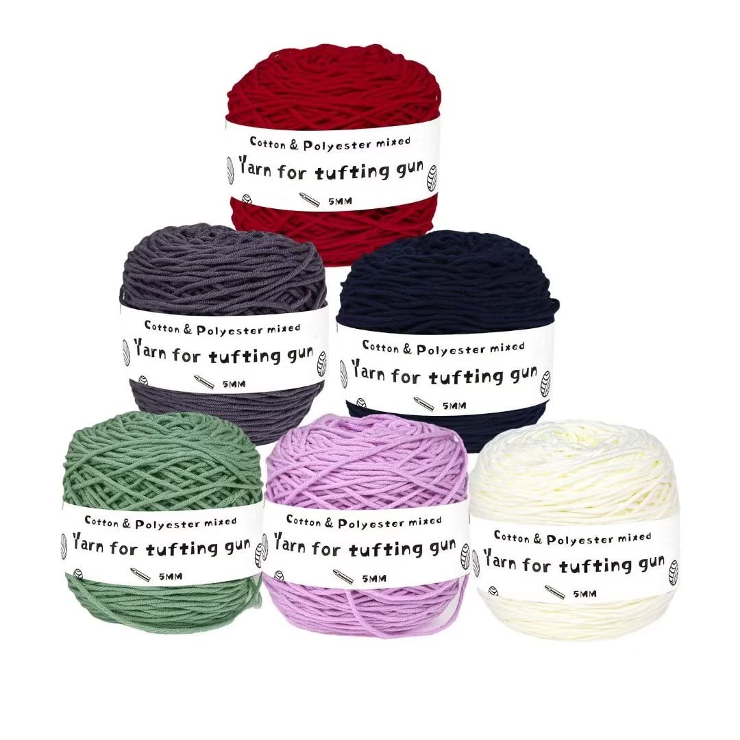 Farbiges Strickgarn, Tufting- und Häkelgarn for Pistolen, 6er-Pack, Baumwoll-Polyester-Mischgewebe, 5 mm, 8 Stränge, mehrfarbig, Größe M(A-6 Rolls)