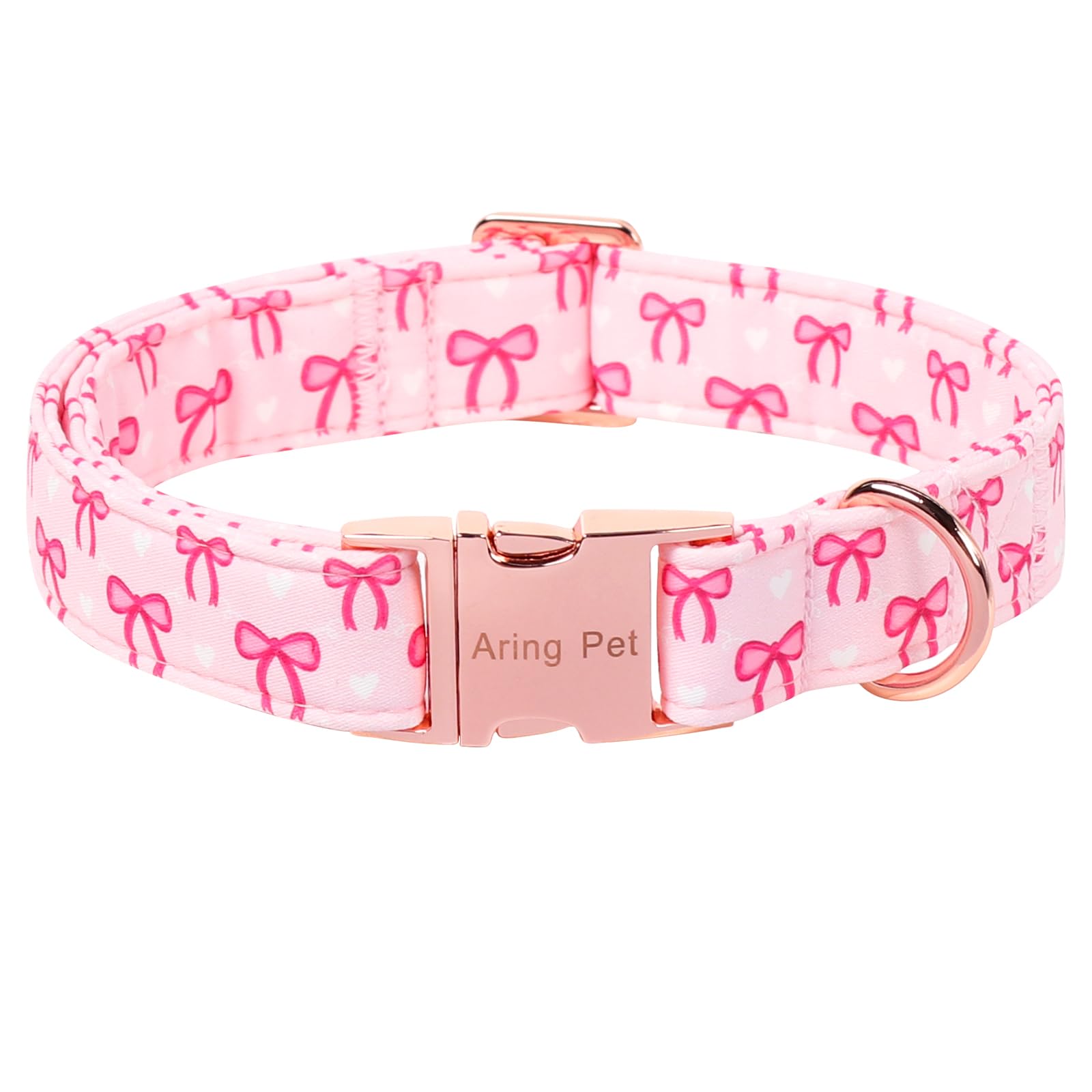 ARING PET Girl Dog Collar for Puppy Small Medium Large Dogs-Pink Bow L | Cute Female Heavy Duty Pet Collars with Metal Buckle for XS S M L XL Dogs, for City Walk Coffee Shop Visit Birthday Party