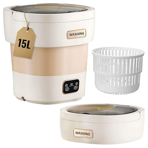 portable washing machine15L with Spin Basket – Small Washer portable for Underwear, Delicate Clothes, and Light Laundry – Ideal for Apartments, Dorms, Hotels, and Camping.