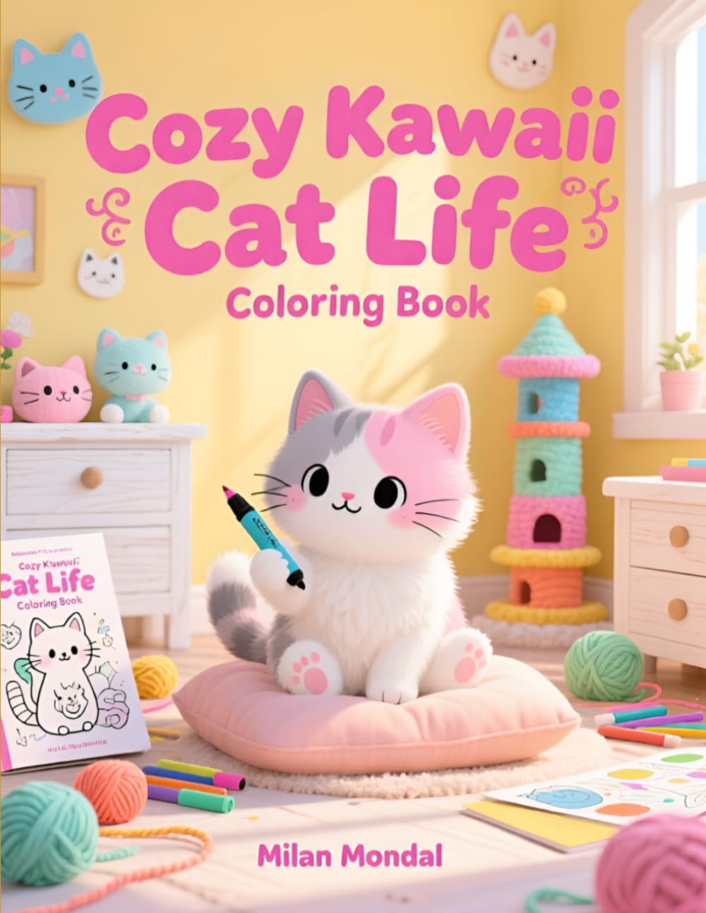 Cozy Kawaii Cat Life Coloring Book: Adorable Cute Animals in Cozy & Messy Rooms for Relaxation, Stress Relief and Creative Fun