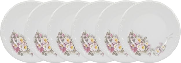 Estojo com 6 Pratos Rasos. Modelo Redondo com Relevo Pomerode. Decoração Eterna. Fabricado pela Porcelana Schmidt.