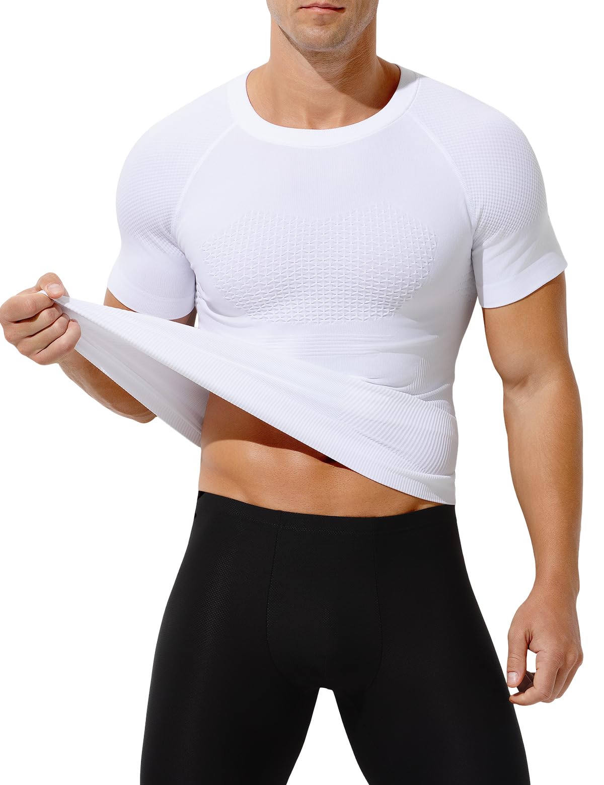 Casey Kevin Kompressionsshirt Herren Bauchweg Unterhemden Elastische Compression Shirt Body Shaper Herren für Einen Flacheren Bauch