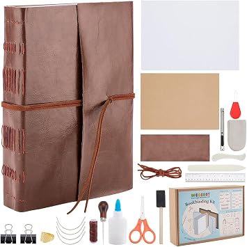 WEBEEDY DIY Coptic Travel Journal Bookbinding Kit for Beginners,Hand Book Binding Tools Set Notebook Making Kit for Adults DIY Journaling Supplies Birthday Craft Gift,8X6/15X21cmA5