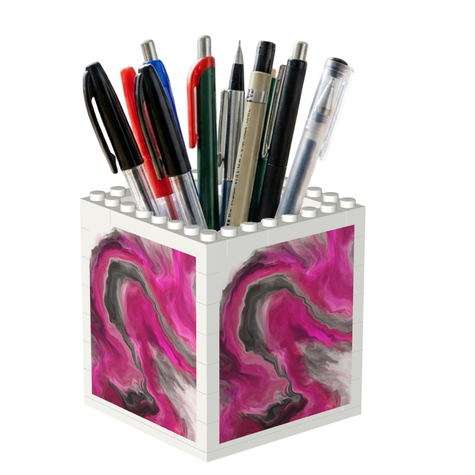 Poadnly Magenta Black Grey Jewel Tone Fluid Art Swirl, Pen Pot Pencil Holder for Office Home School, Compact Desk Organiser for Office Stationery