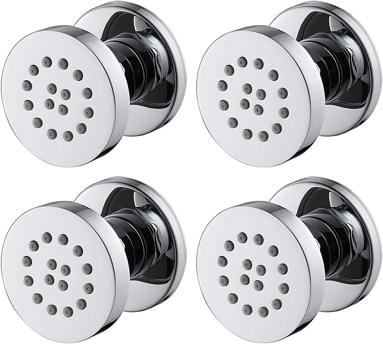 Jets Latéraux Chromé Jet de Corps en Laiton Réglables Pulvérisation de Buse Ronde Mural Jets de Massage Douche pour Accessoires de Salle de Bain, 50x50mm,4 Pack