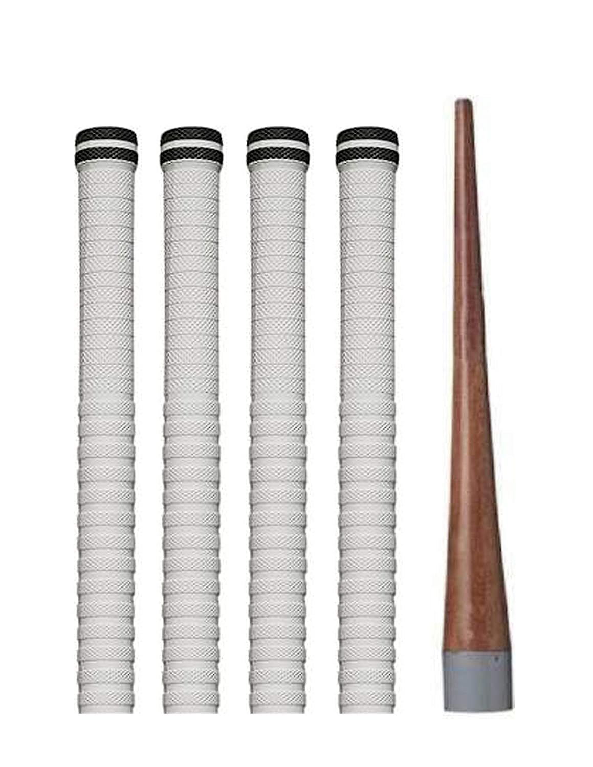 Pair of 4 Cricket Bat White Grip (XR) + 1 Wooden Cone (Gripper
