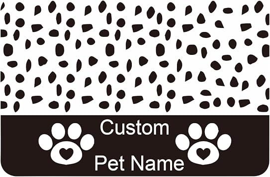 Personalized Dog Cat Food Mat PU Non-Slip at The Bottom Dog Bowl Mat Dog Mat for Food and Water Custom Pet Dog Food Mats for Floors Waterproof Black paw Prints