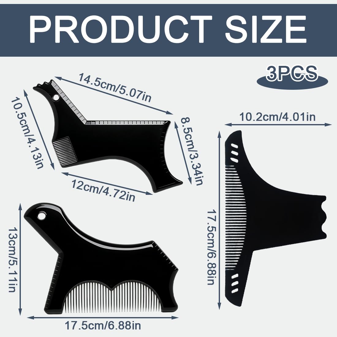 3 Pezzi Modello per Barba Strumento per Modellare, Template per Styling Barba con Pettine per Uomo