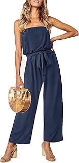 Sponsored Ad - ZESICA Women's Casual Off Shoulder Solid Color Strapless Belted Wide Leg Jumpsuit Romper