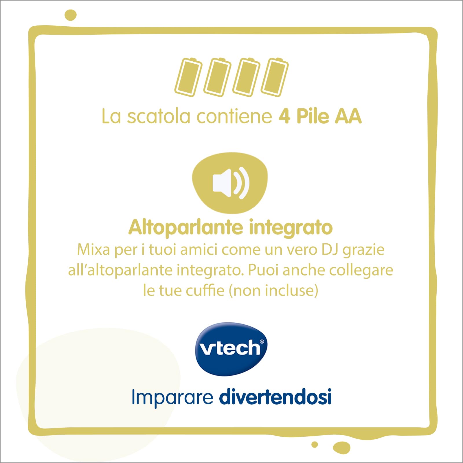 VTech Kidi DJ Mix, Console da DJ per Bambini, Effetti Luminosi da Concerto, DJ Mix da Bambini con Microfono, Collega il Tuo Lettore MP3, Jack o Bluetooth, Lingua Italiana, Batterie Incluse, 6+ Anni