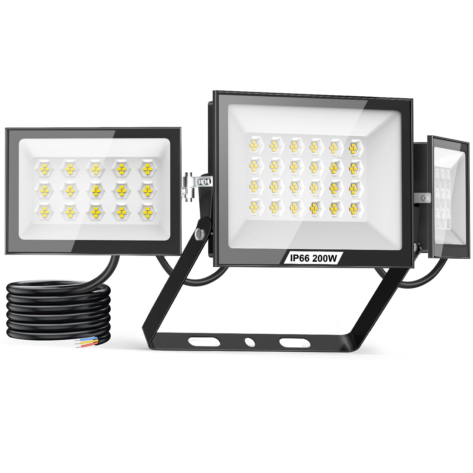 Lightasea 200W Security Lights Outdoor,LED Spot Light,20000LM LED Floodlight Outdoor,Outdoors Spotlight with Adjustable 3 Heads,IP66 Waterproof Outdoors Wall Light,for Courtyard Porch Garden Garage