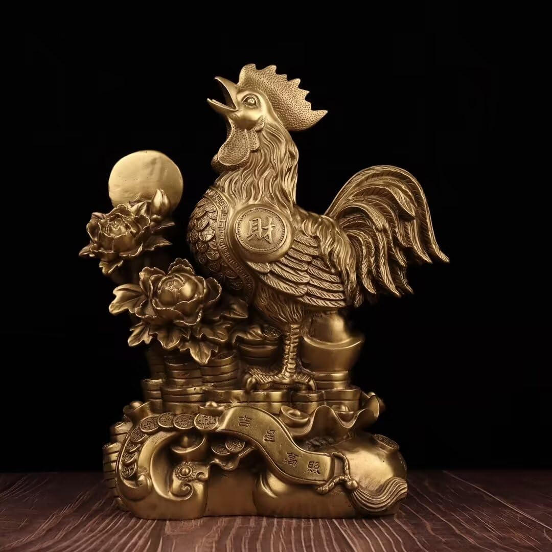 Dytartzx 19* Pure Copper Rooster Statue Home Decoration Feng Shui Good Luck Wealth