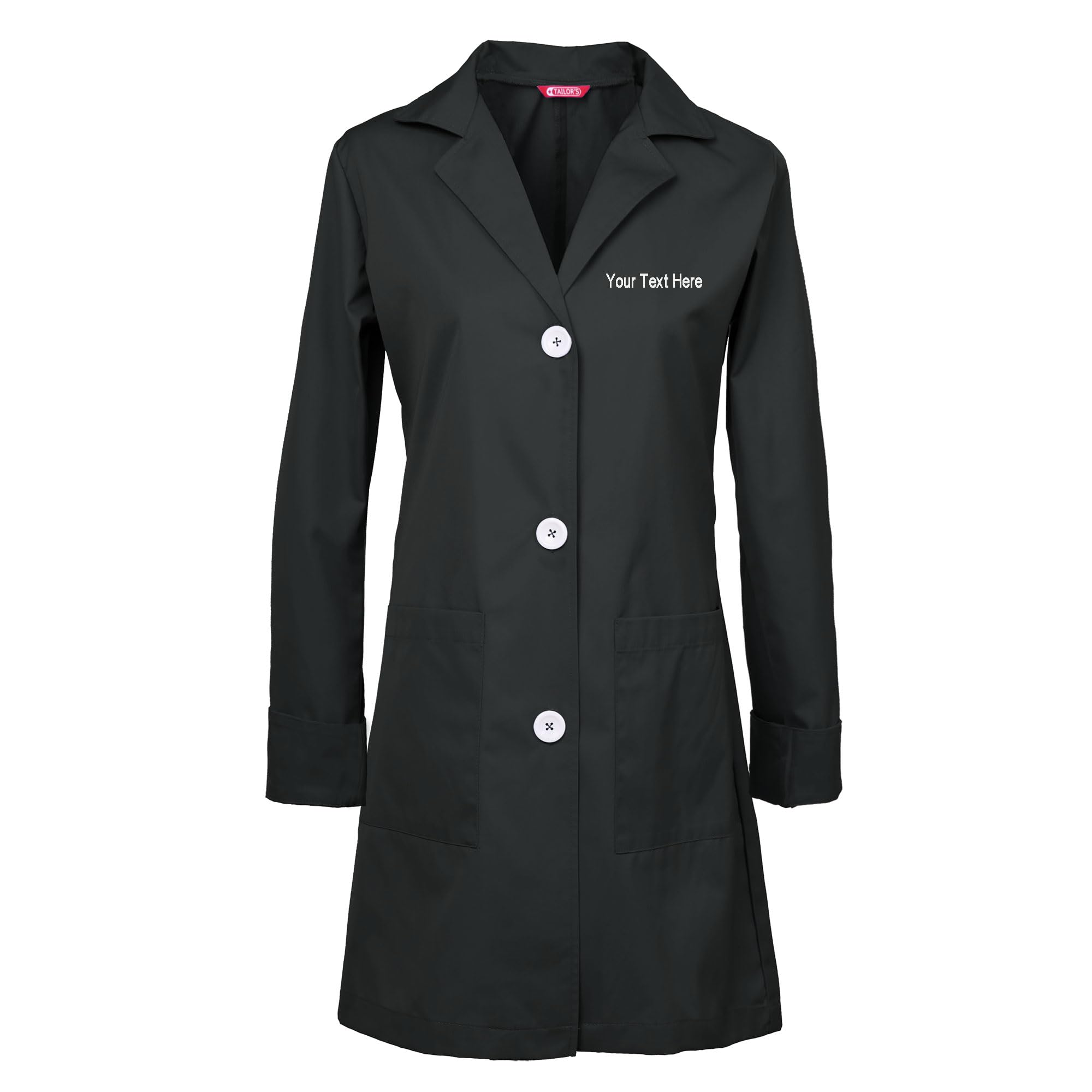 TAILOR'S Women's Personalised Embroidered Lab Coat Black