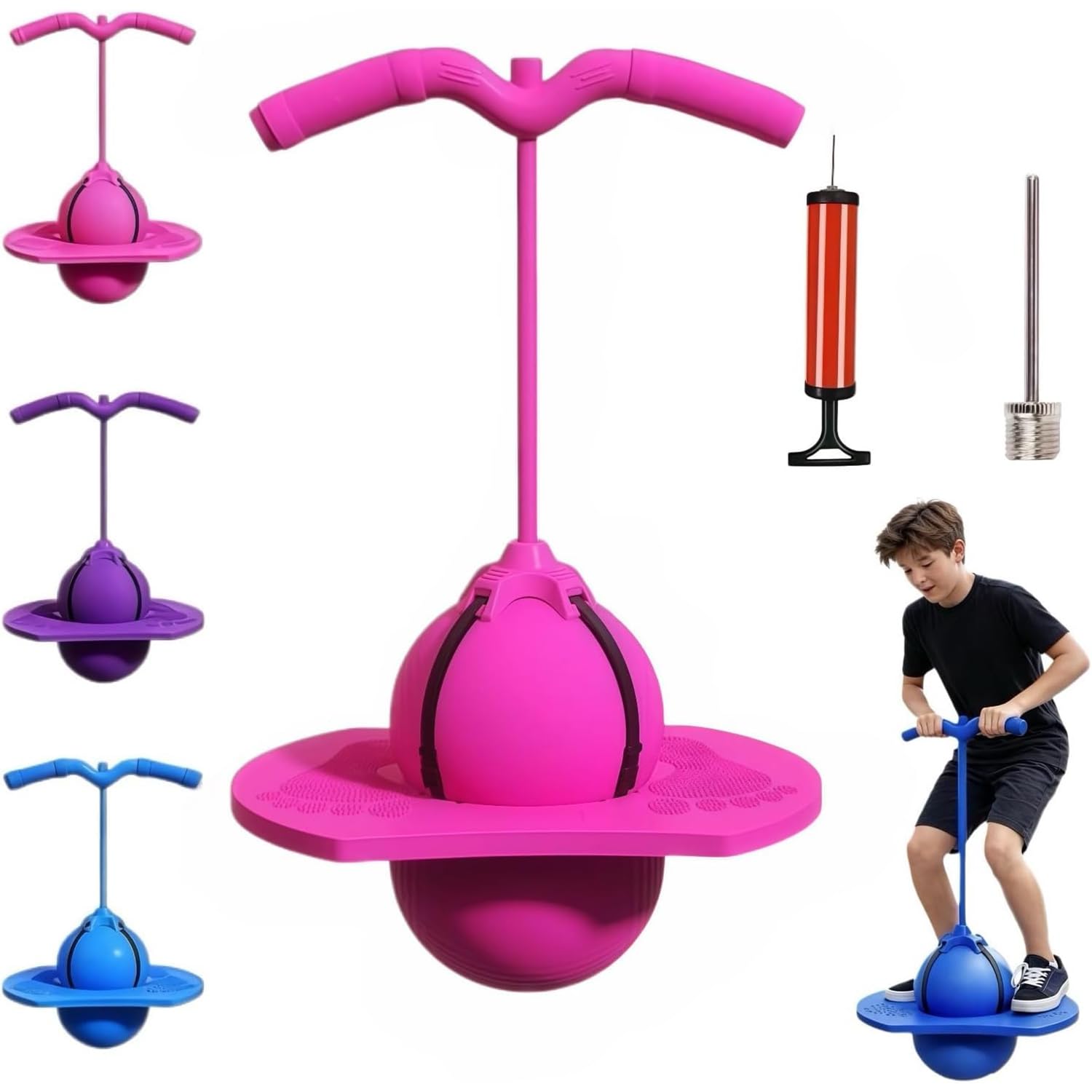 STOAT Balance hüpfball。Sprungball für Kinder, Pogo-Sprungball mit Griff, rutschfeste Oberfläche, Sportspielzeug für Haus, Garten & Innenbereich, ideal zum Spielen und Trainieren