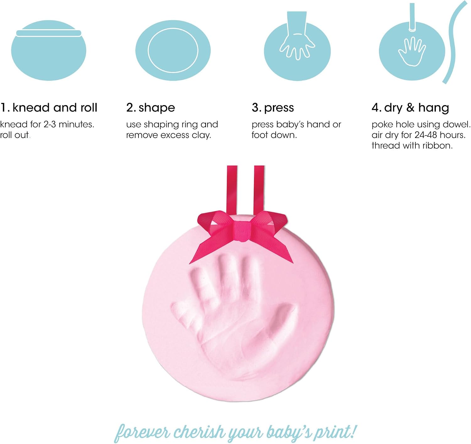 Pearhead Babyprints Baby's First Handprint or Footprint Ornament Kit, Easy No-Bake DIY Clay Impression, Christmas Baby Keepsake Gift, Pink