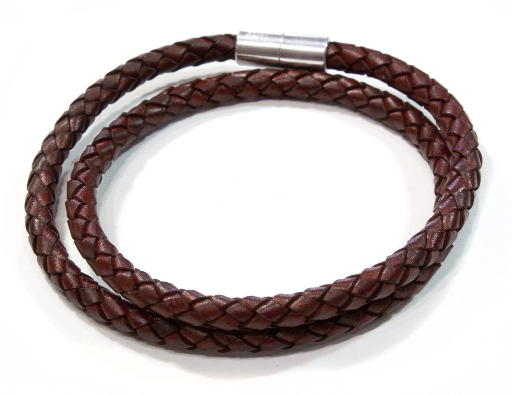 SukiUSASuki PRO Braided Leather Magnet Therapy Necklace - 6mm (1/4") Medium Brown