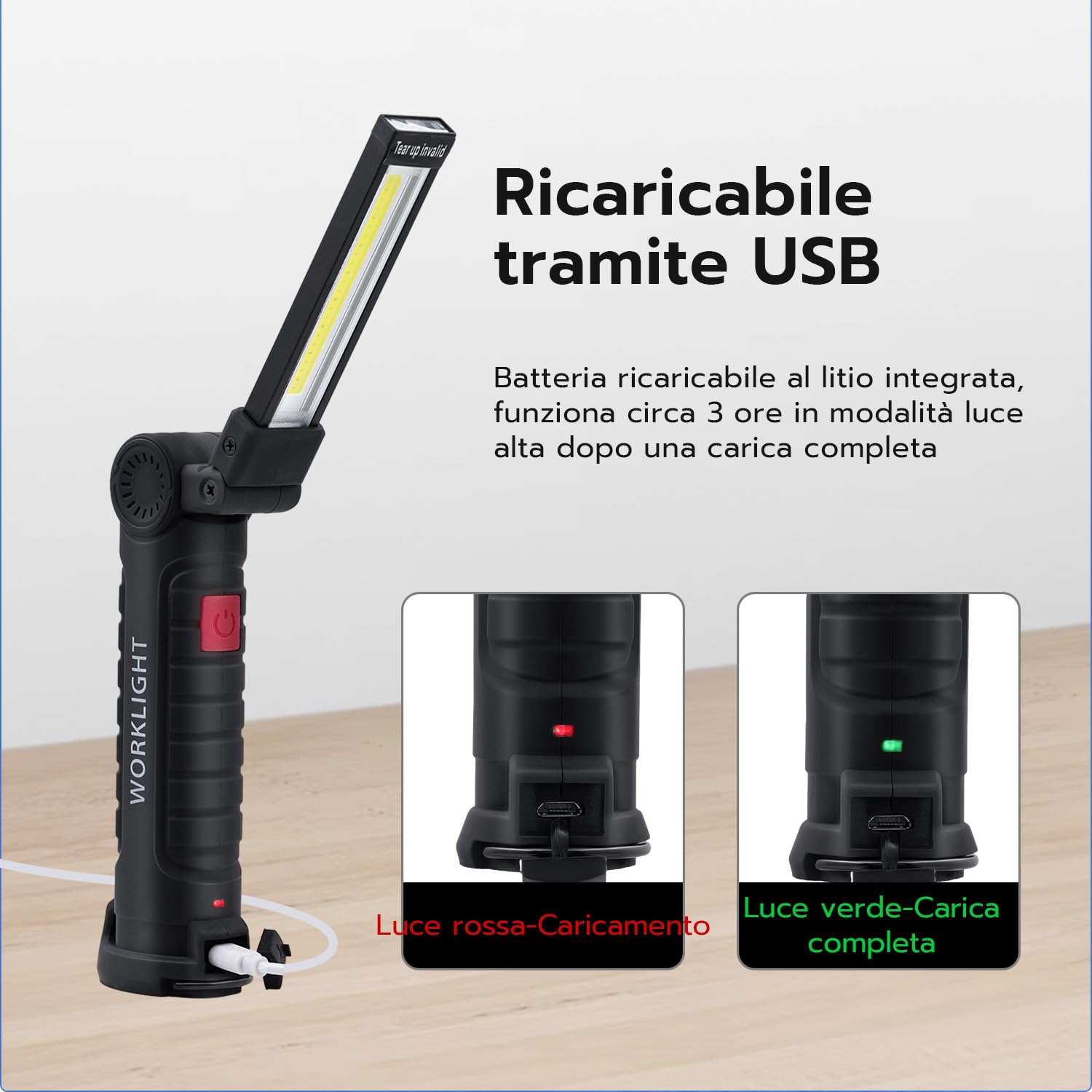 Wigearss 2 Pezzi Torcia Magnetica Ricaricabile USB Lampada da Lavoro Officina Luce LED COB Portatile