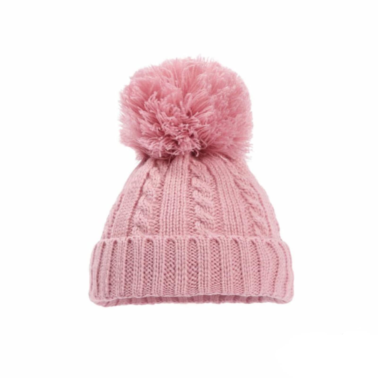 Baby Boys & Girls Knitted Pom Pom Hat, Cable Knit Bobble Hat, Dusky Pink, 0-12 Months