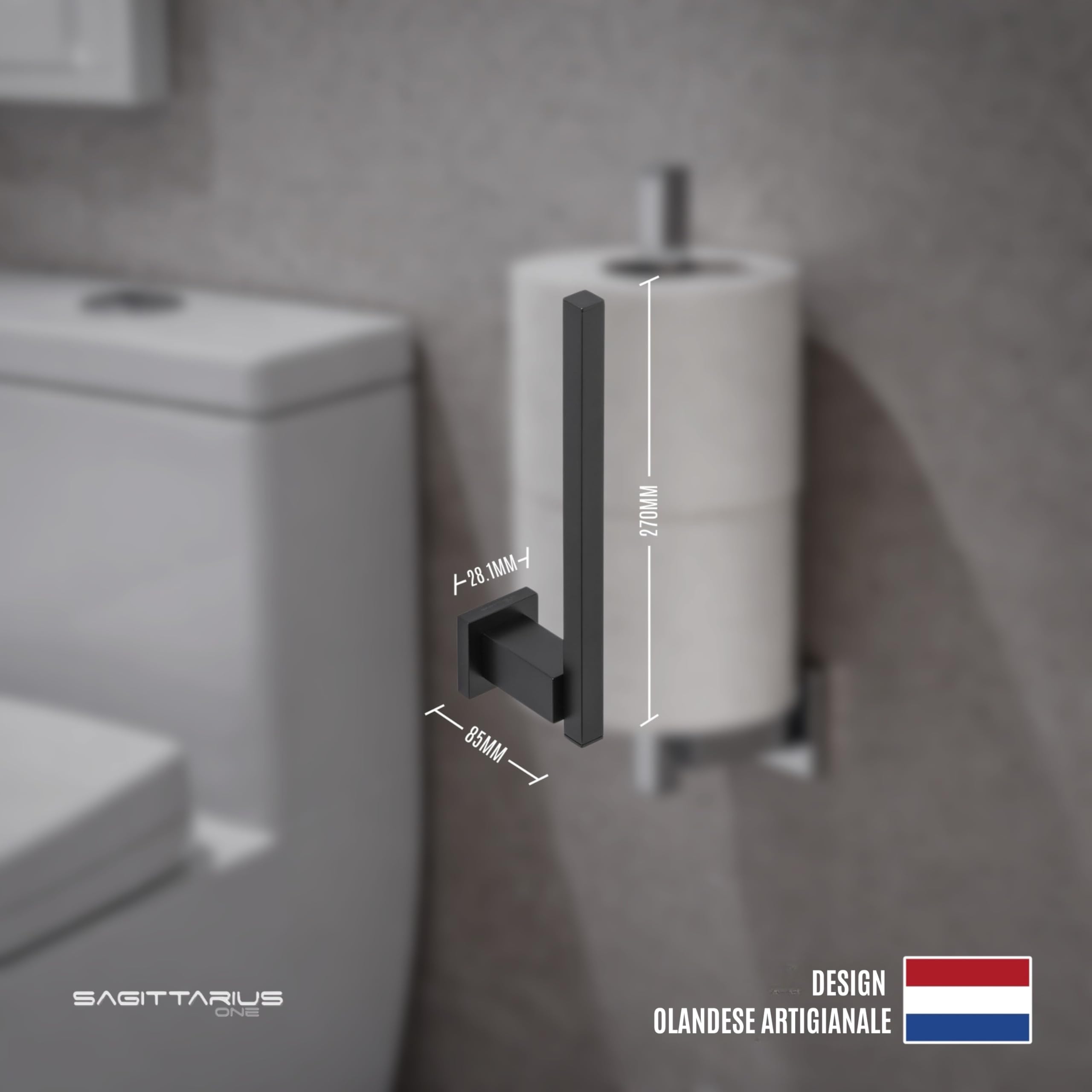 270S1-B Porta Rotolo di Scorta da Parete – Ottone Cromato, Design Moderno per Carta Igienica, Nero Opaco – Porta carta igienica adesivo