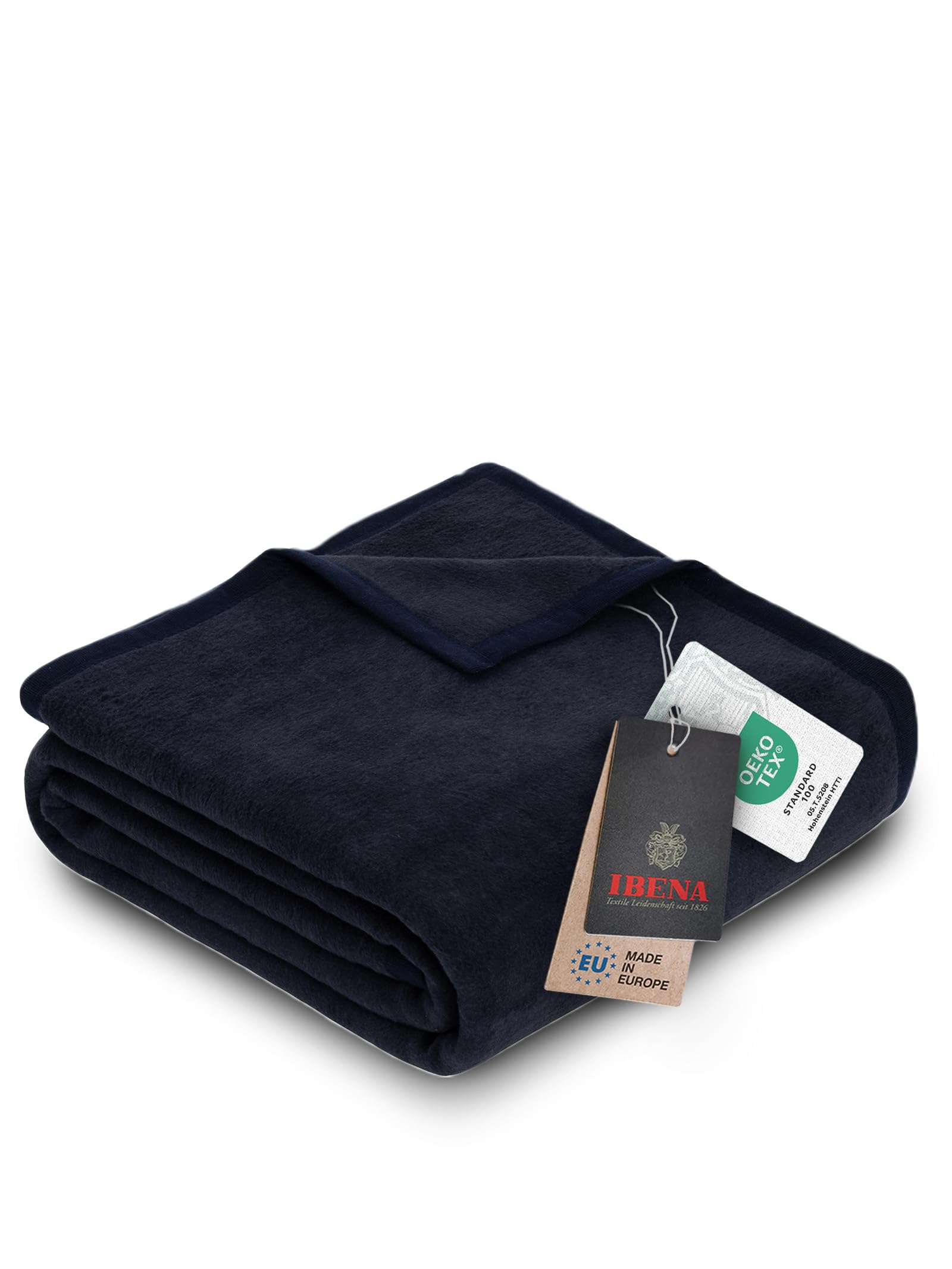 Ibena Porto Blanket 150 x 200 cm - Cotton Mix Soft, Warm & Washable, Cuddly Blanket Dark Blue Plain