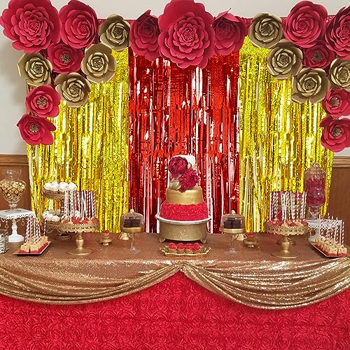 Image of BEISHIDA 4 Pcs Red and Gold Party Streamers Fringe Foil Curtain Backdrop Tinsel Background Party Decoration for Chinese New Years Graduation Birthday Wedding Anniversary Christmas Party Decoration