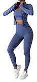 Womens Two Piece Tracksuit Set Long Sleeve Zipper Jacket with Athletic High Waist Leggings Workout Outfit