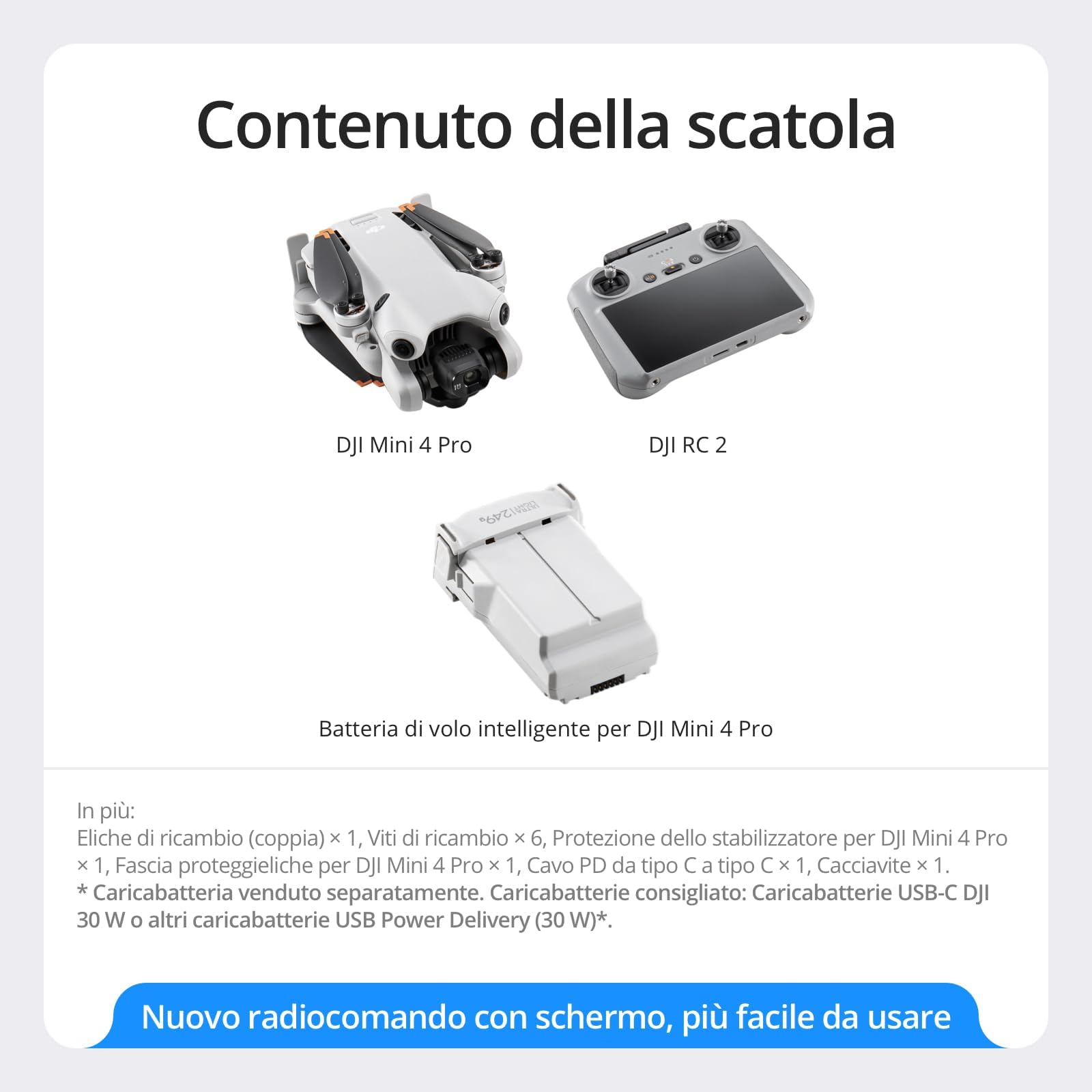 DJI Mini 4 Pro (con DJI RC 2), mini drone pieghevole per adulti con fotocamera in 4K, meno di 249 g, autonomia di volo di 34 min, trasmissione video di 20 km, rilevamento ostacoli omnidirezionale, C0