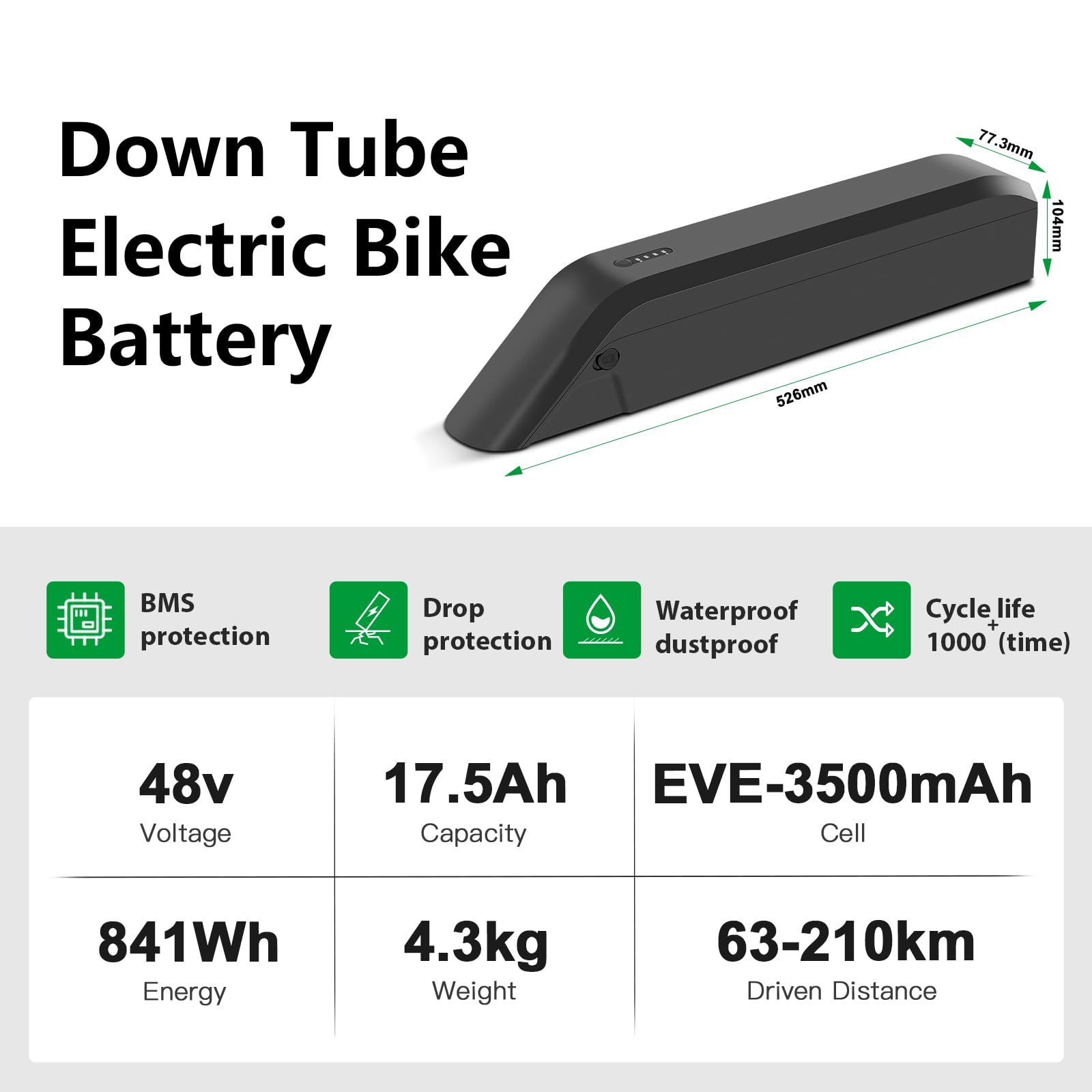 Batterie de Vélo Électrique 48V 17,5Ah pour Moteur 350W/500W/1000W | Compatible Himiway Cruiser, Cruiser Step-Thru