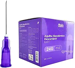 Agulha Hipodérmica Descartável 20 x 0,55mm (24g x 3/4) - Caixa com 100 Unidades