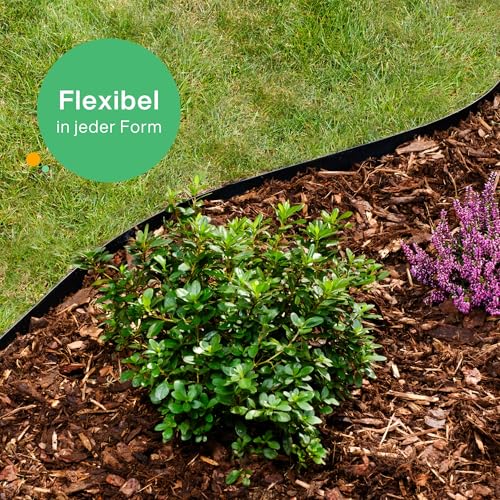 Flexible Rasenkante Kunststoff schwarz 10 m, 20 cm hoch - Robustes Stay-in-Place Design - Sehr Gut zu Verarbeiten, Min. 30 Jahre Lebensdauer, Unsichtbar - Beeteinfassung aus 100% recyceltem Plastik
