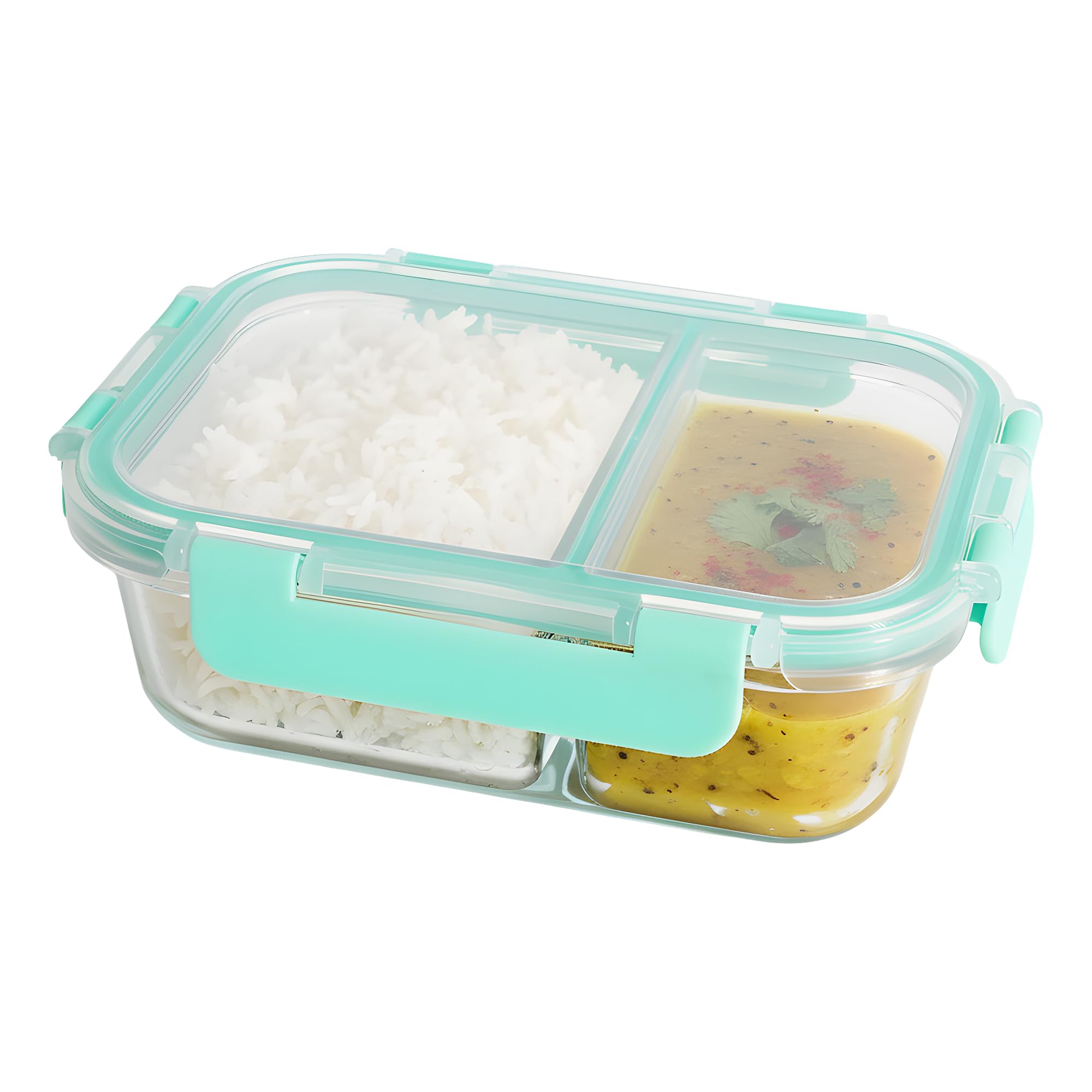 The Better Home Fiambrera de oficina con dos compartimentos para microondas, cristal, cierre de seguridad, hermética, transparente, 980 ml, paquete de 1