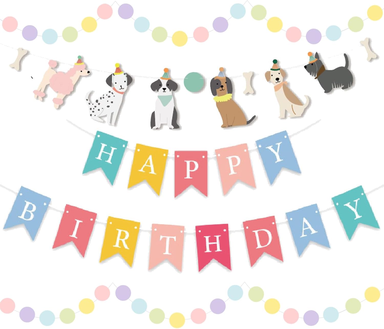 Dog Banners Paw Paper Garland Dog Happy Birthday Paper Hanging Cutouts Colorful for Kids Pet Themed Birthday Baby Shower Party Decorations