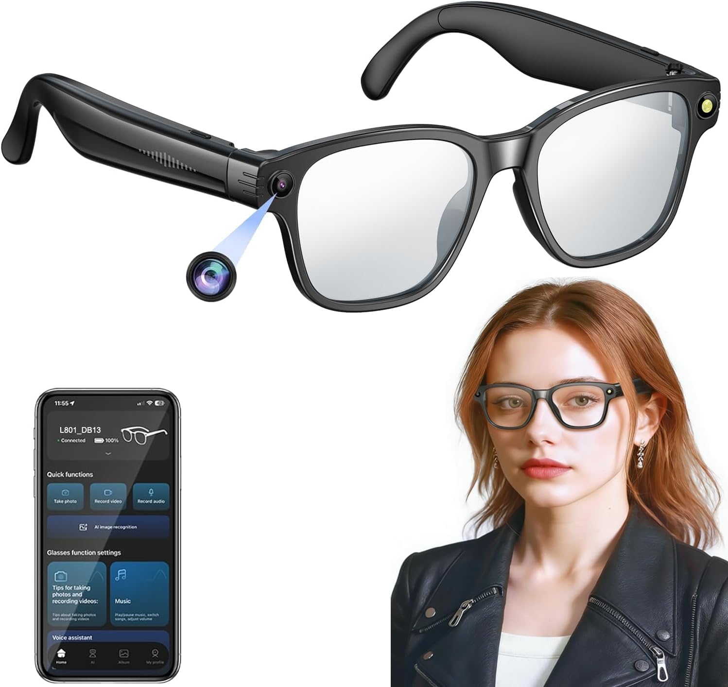 Smart AI Glasses with Camera, 800W Cameras & Photo Capture, Real-Time Translation, Recording Glasses with AI Assistant, Open-Ear Audio, Object Recognition, Bluetooth, for Travel-image-10
