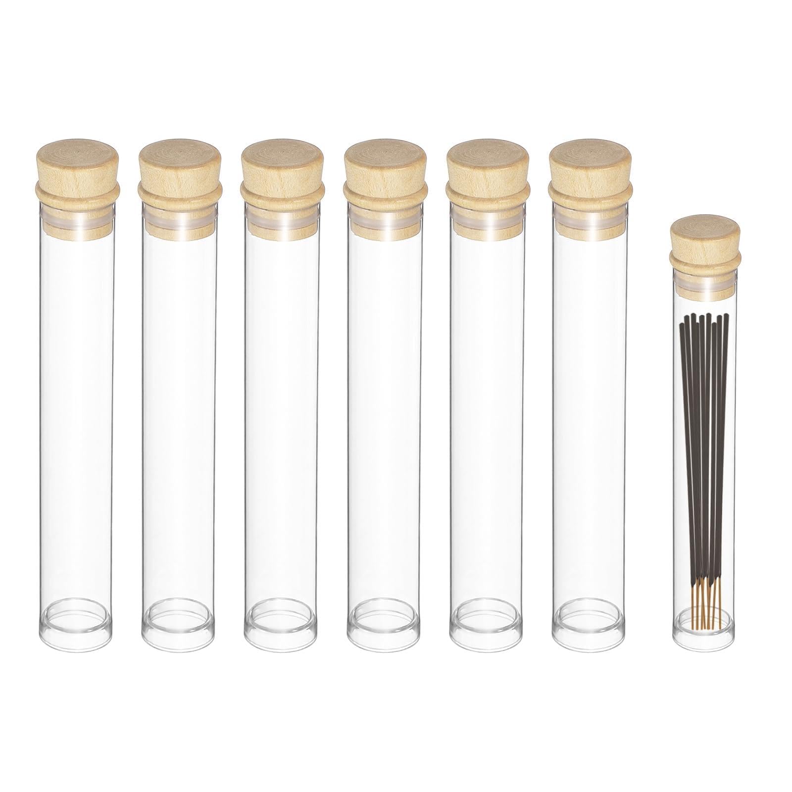 Tube d'encens en acrylique transparent avec couvercle en bois, 13,2x1,9 cm, lot de 6