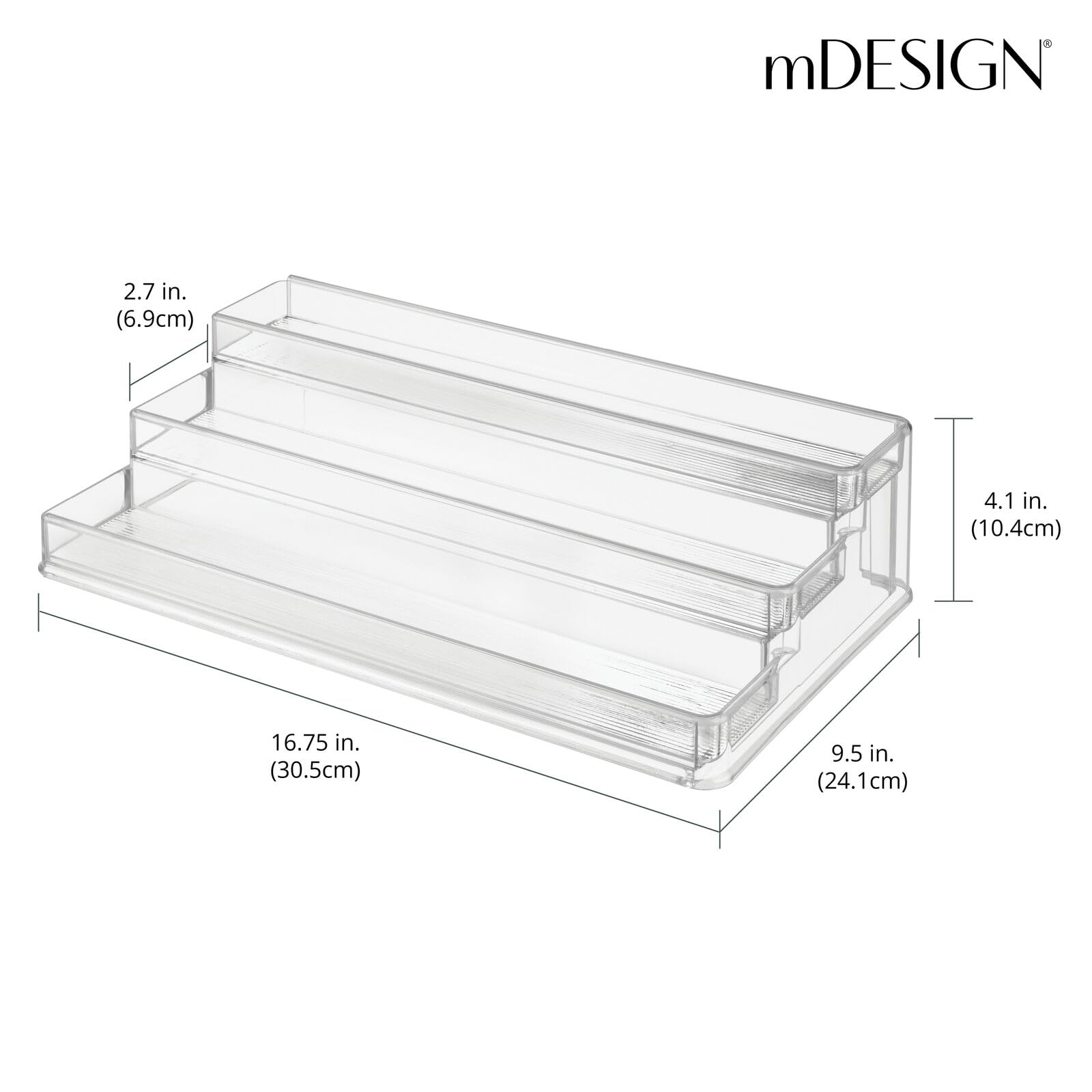 mDesign 2er-Set Gewürzregal für Küchenschrank – ausziehbare Aufbewahrungsmöglichkeit für Ordnung in der Küche – Gewürzständer mit drei Ebenen – durchsichtig