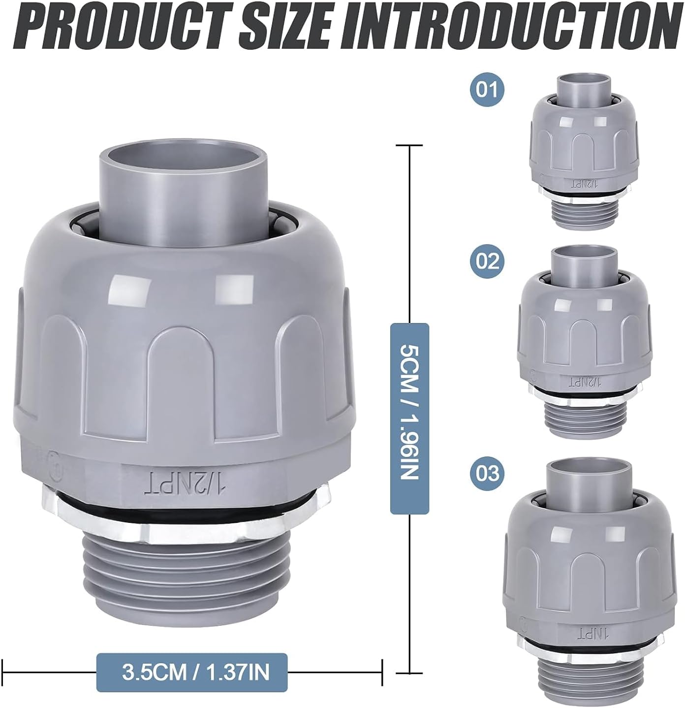 Liquid Tight Connector 1/2 in - Non-Metallic Electrical Conduit Fittings, UL Listed PVC Conduit Fitting (50)