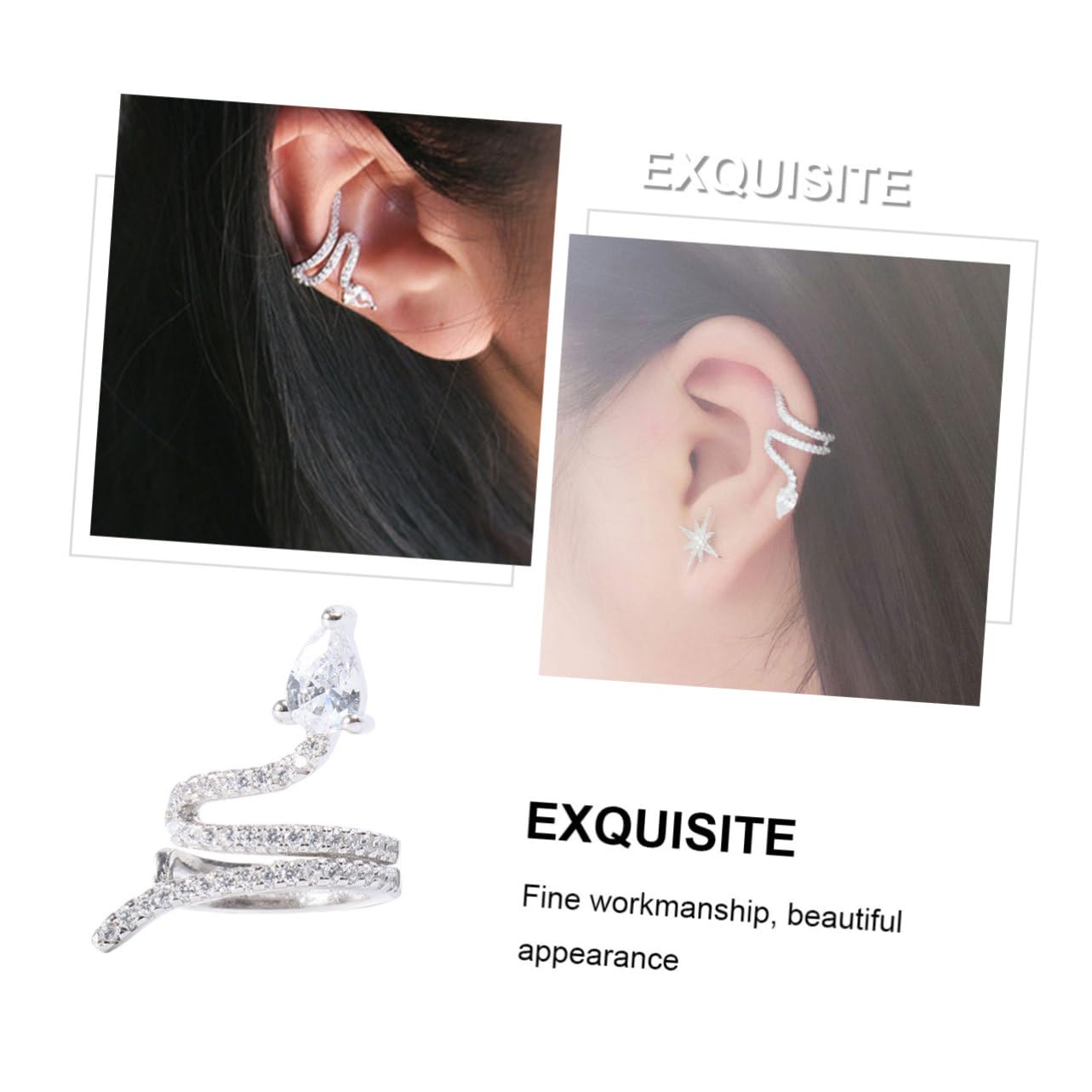 1pc kein durchdringender Strass Schlangendesign Ohrringschstene Elegante Clipschmuck Frauen für Hochzeiten und Partys Ohr