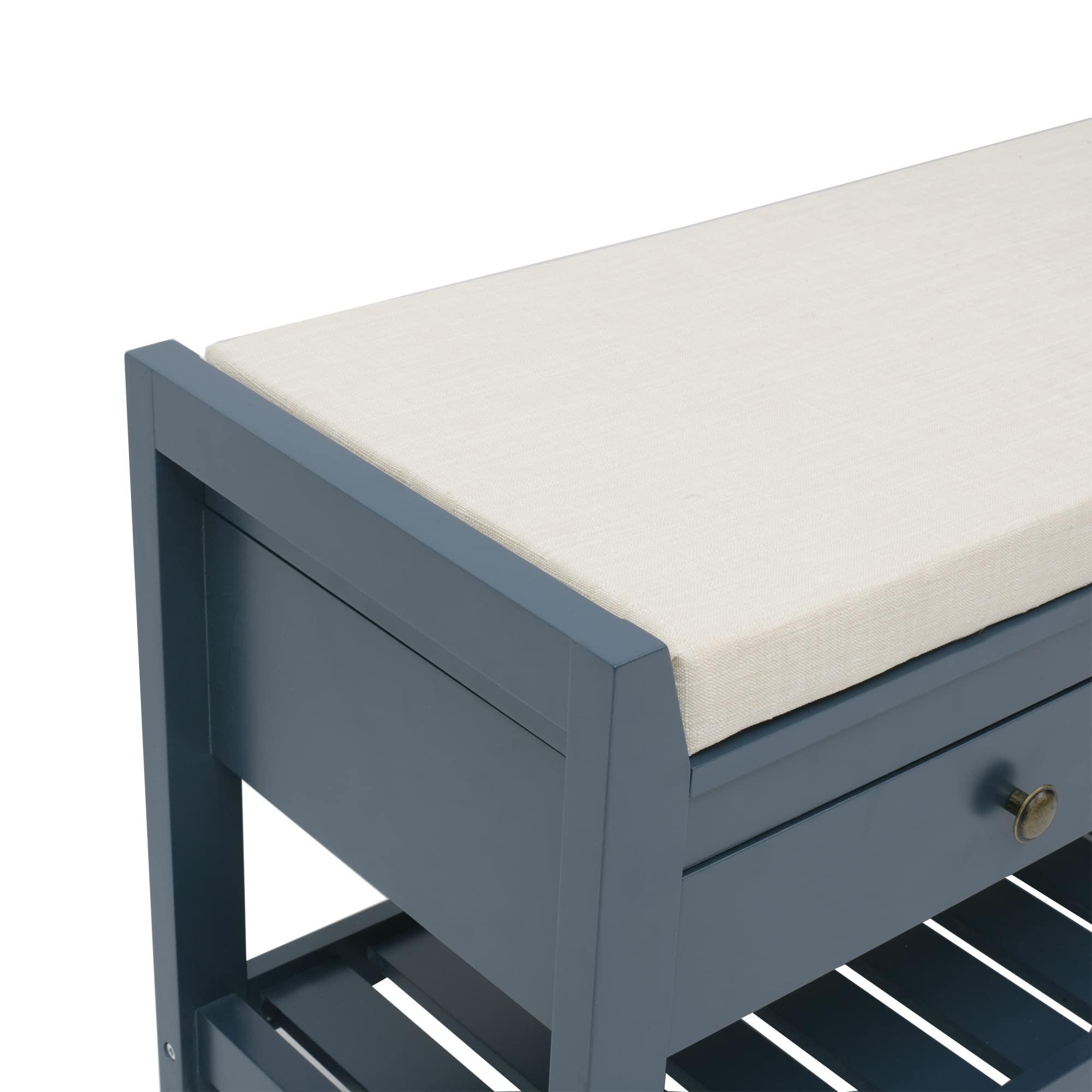 JEROAL Shoe Bench with Storage, Storage Bench with Drawers, Entryway Bench with Upholstered Seat & Storage Shelf, Bench with Storage, for Hallway Living Room, Blue
