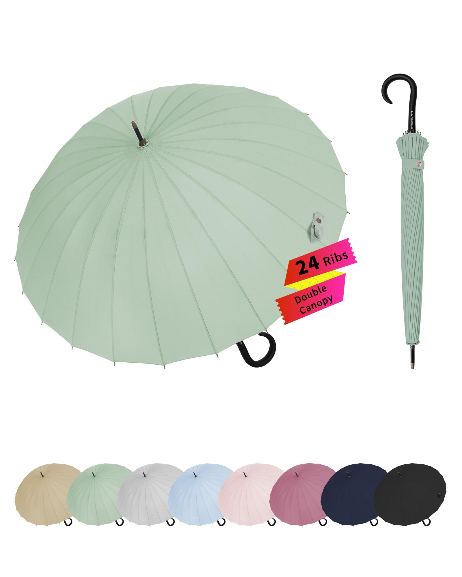 Rain Cats Windproof Large Stick Umbrella for rain Strong 24 Ribs for 2 persons Wind Resistant Big Golf Umbrellas for Adult Men Women Travel