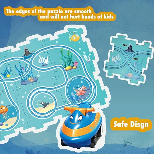 Auto Spielzeug Autorennbahn Spielzeugauto DIY-Puzzlebahn für Kinderspielzeug DIY-Route Cars Spielzeug Geschenkspiele für Kinder Spielzeug ab 2 3 4 5 6 Jahren (Dinosaurier x6/Ozean x6) - 3