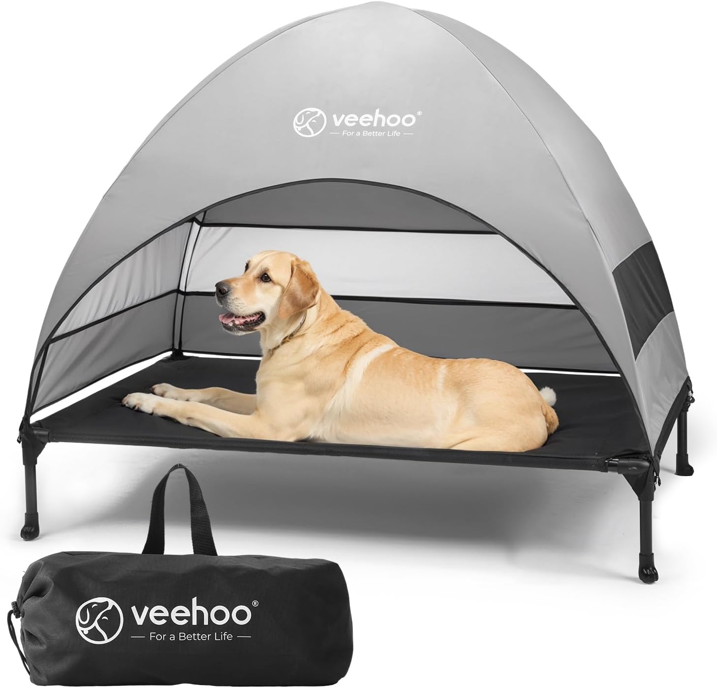 SIMILAR Square Veehoo Outdoor Dog Bed with Canopy, Cooling Elevated Pet Cot with Removable Shade, Non-Slip Feet, Raised Dog Cot for Large Dogs, Pet Tent Bed for Camping, Beach, Large, Black, CWC2411 42.0\\\"L x 30.0\\\"W x 33.5\\\"Th Black