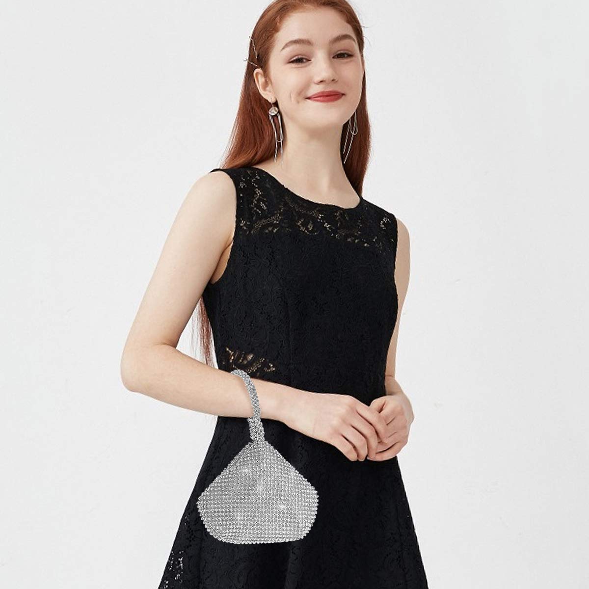 NICOLE & DORIS Moda Pochette e Clutch da donna Borsa a Mano Donna Elegante Strass Party Sposa Cocktail Festa Argento