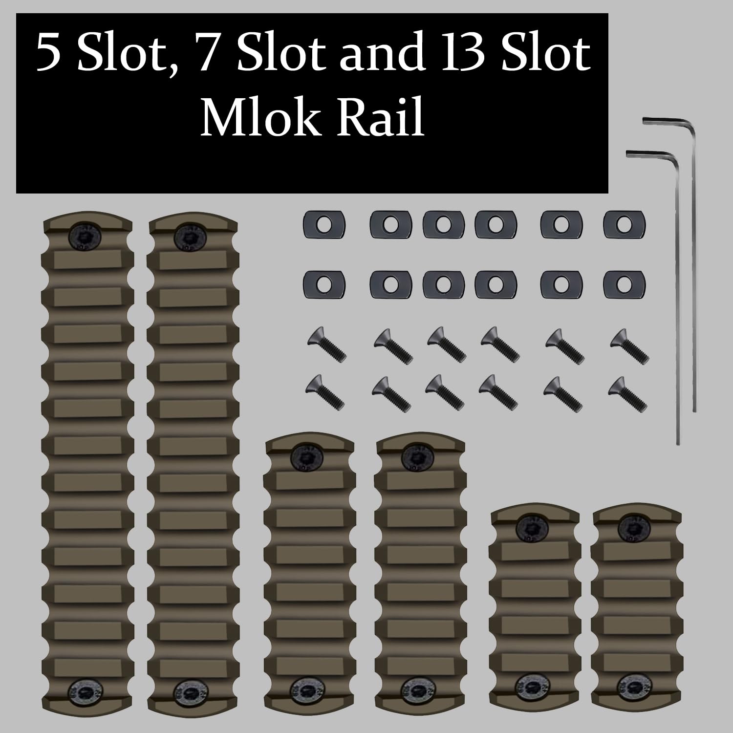 Gotical 13 Slots Picatinny Rail Section for Handguard Flat Dark Earth Fit for 21mm Picatinny/Weaver Rails (5, 7, 13 Slots 6 Pack - FDE)