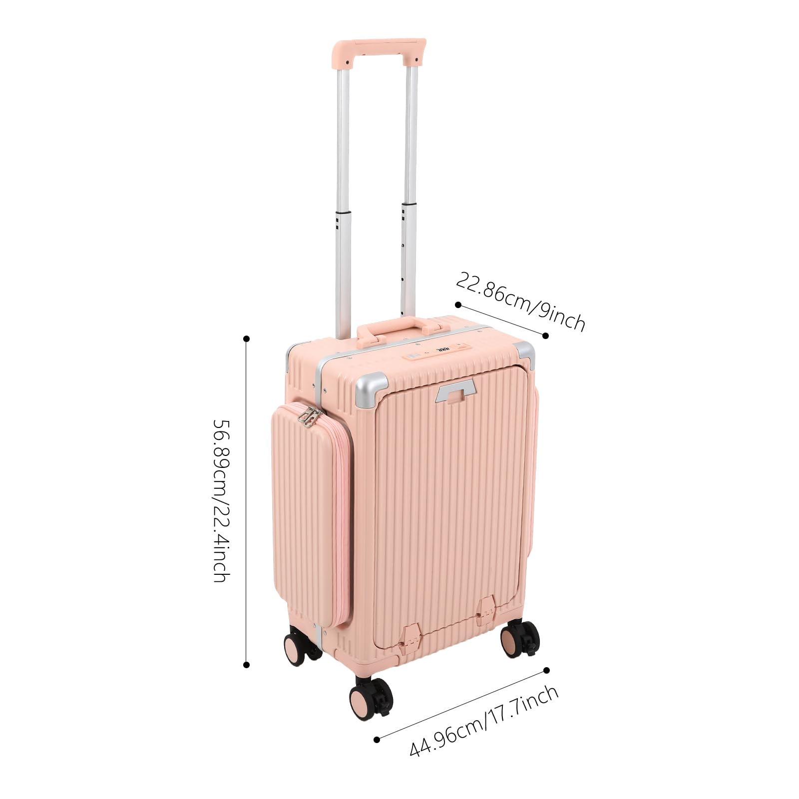 Maleta de equipaje de mano, maletín rígido de 20 pulgadas, marco de aluminio, maletín de viaje para PC con 4 ruedas, puerto de carga USB tipo C y soporte para tazas, equipaje de mano con