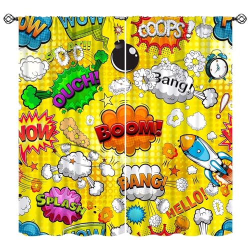 Kids Heroes Window Curtains Cartoon Kids for Girls Boys Room Bedroom Window Treatment Comic Style Window Curtains for Living Room Playroom Window Drapes 84